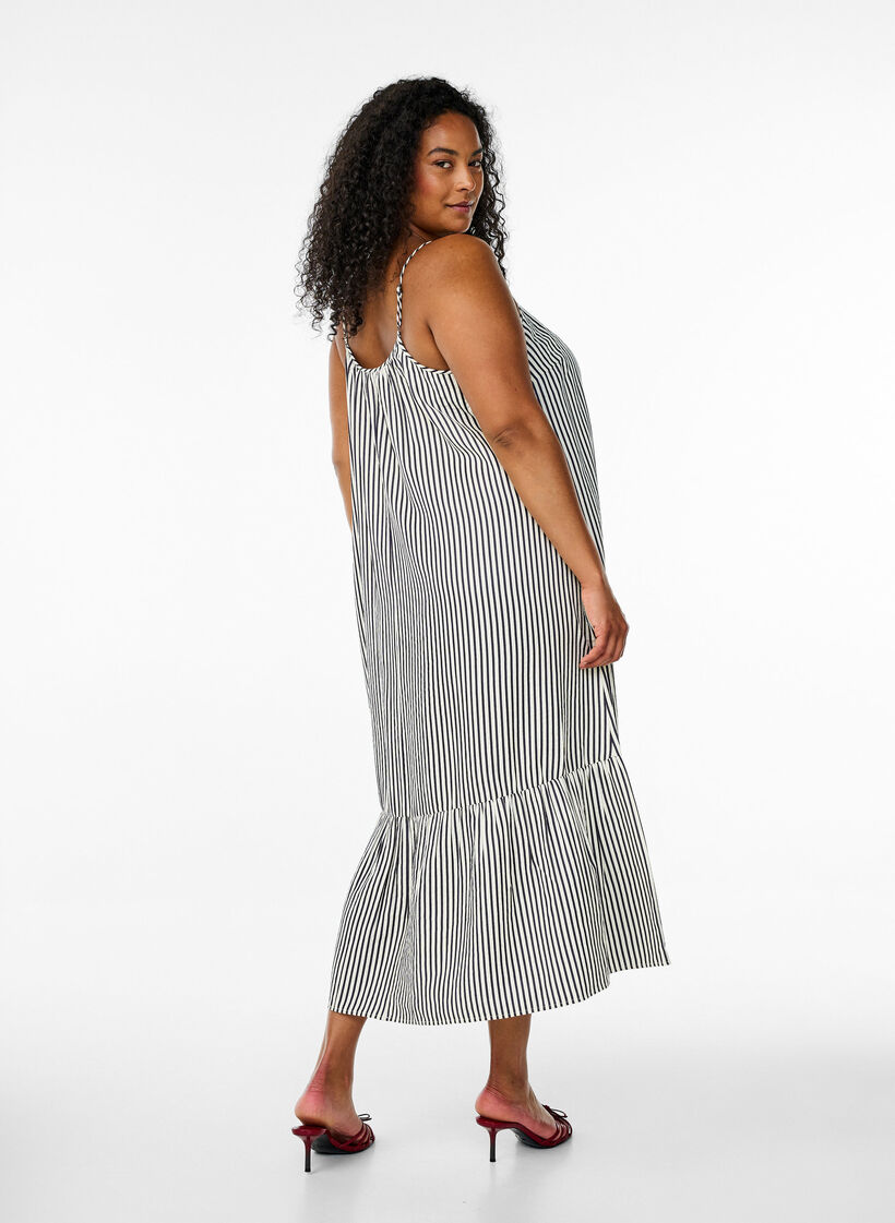 Summer dress with stripes and A-line shape, Black, Model image number 1