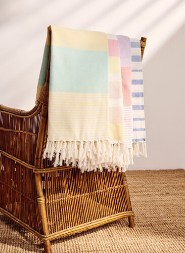Striped hammam towel with fringes, Brook Green Comb, Image image number 0