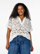 Lace blouse with a collar and V-neck, Vanilla, Model image number 0