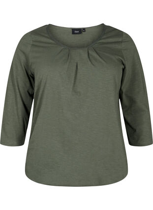 Cotton blouse with 3/4 sleeves, Thyme, Packshot image number 0