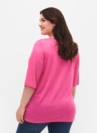 Blouse with 3/4 sleeves, Shocking Pink, Model image number 1