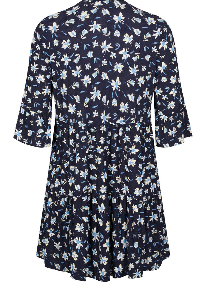 Short A-line dress with floral print, Blue, Packshot image number 1