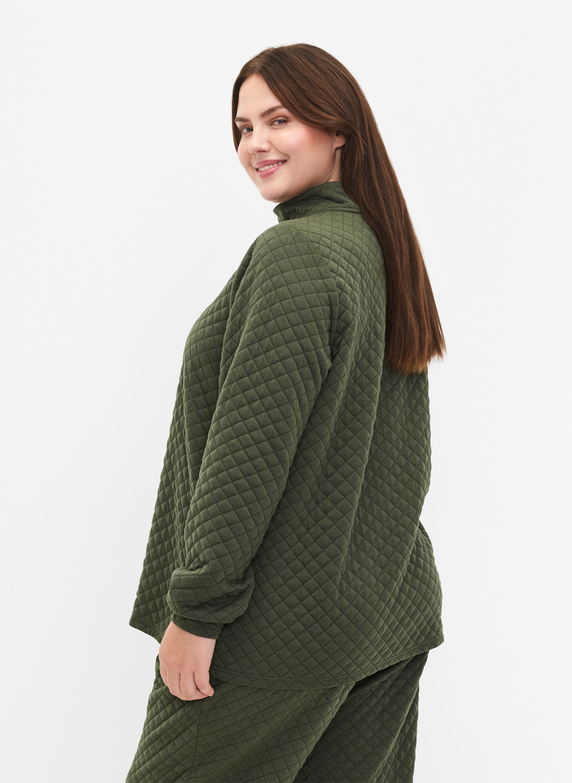Zizzifashion Quilted jumper with zip, Thyme, Model image number 1