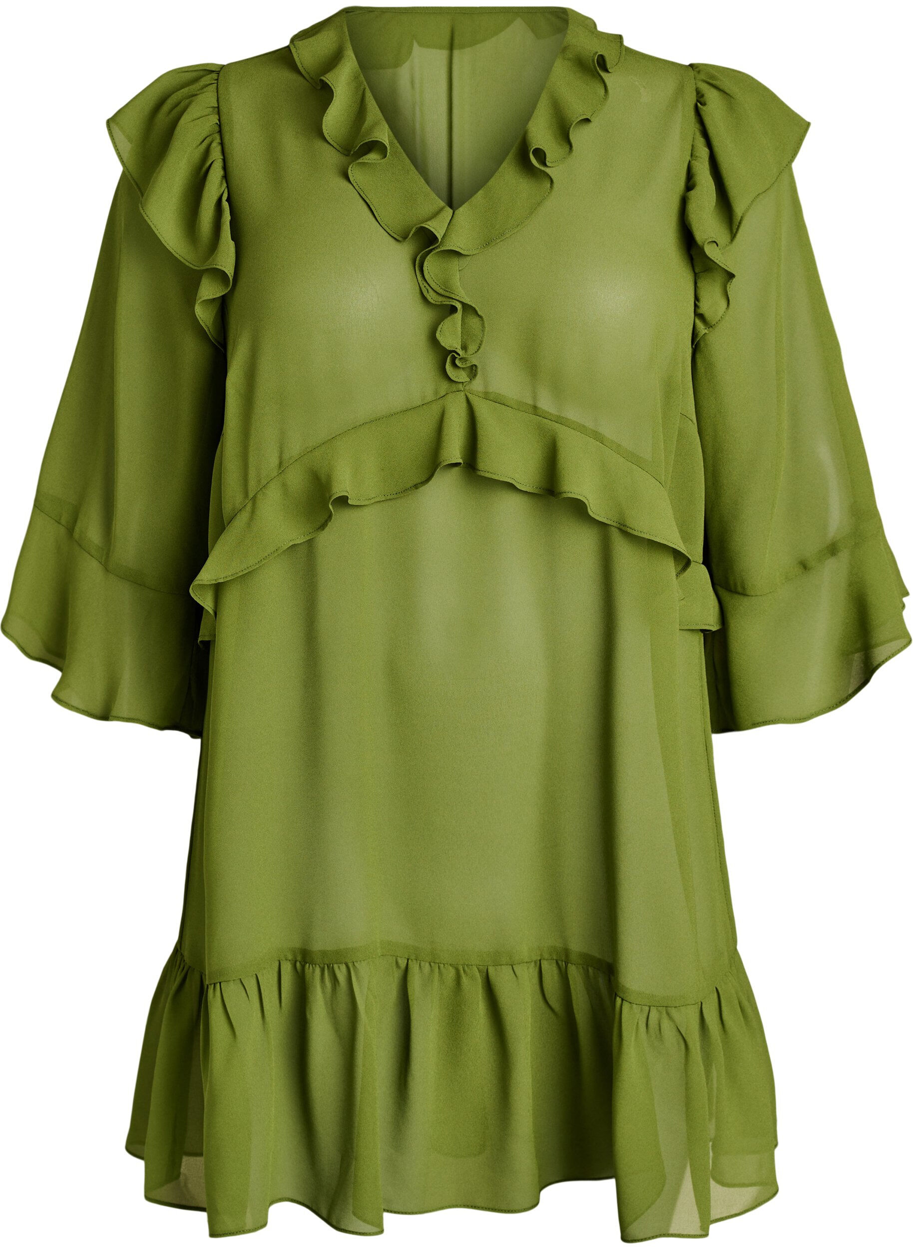 Lightweight dress with ruffles and a V-neck