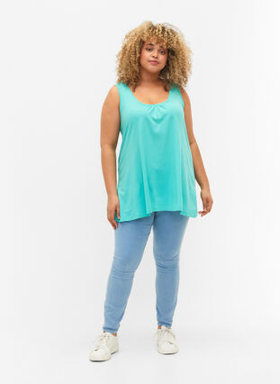 Top with a-shape and round neck, Turquoise, Model image number 2