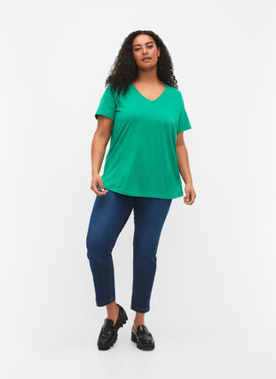 Short sleeve t-shirt with v-neckline, Simply Green, Model image number 2