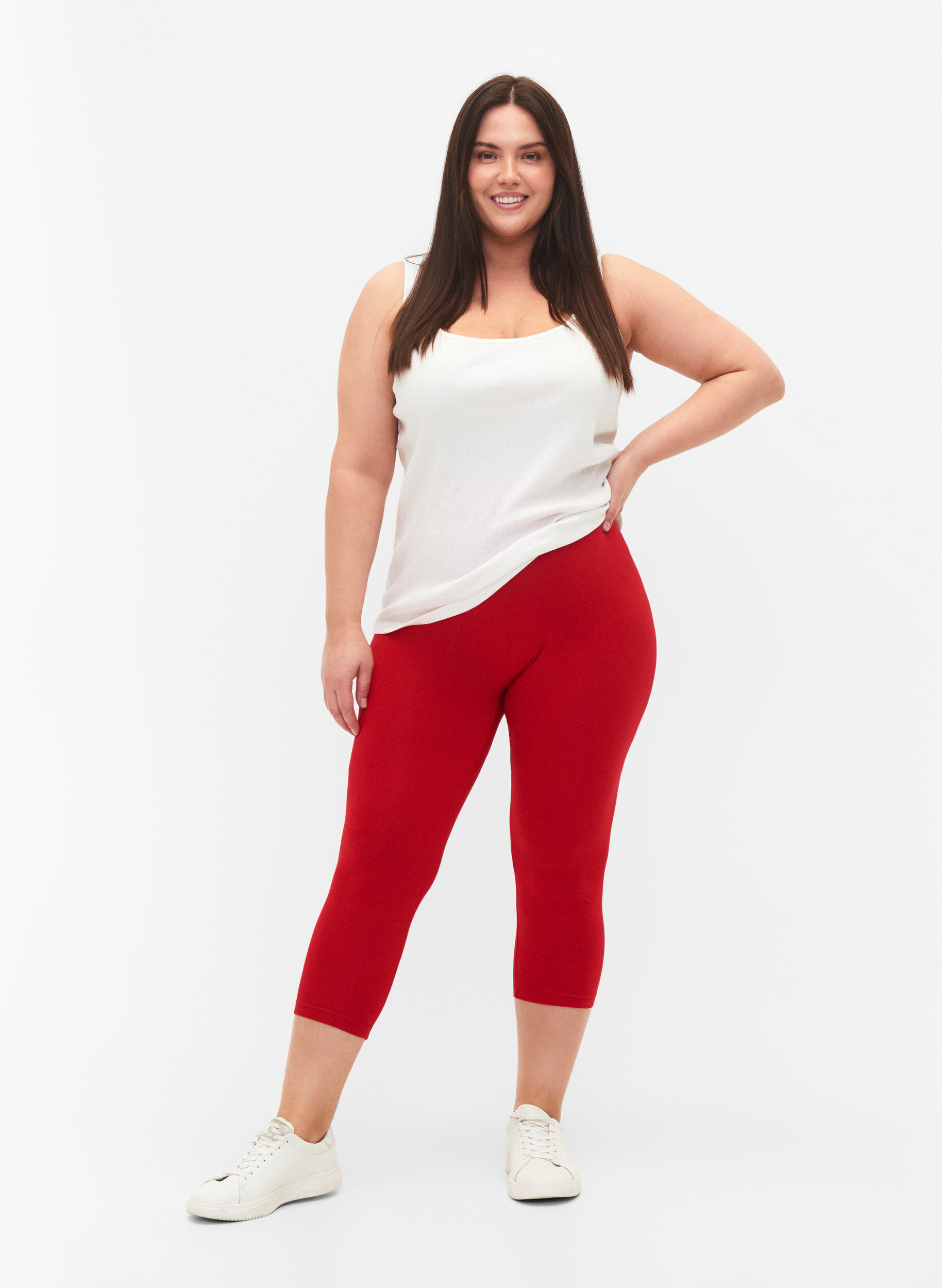 Zizzifashion Basic 3/4-length viscose leggings, Red, Model image number 1