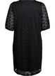 Knee-length dress with eyelet pattern and short sleeves, Black, Packshot image number 1