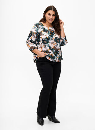 Viscose smock blouse with print, Duck Gr. Forest AOP, Model image number 2