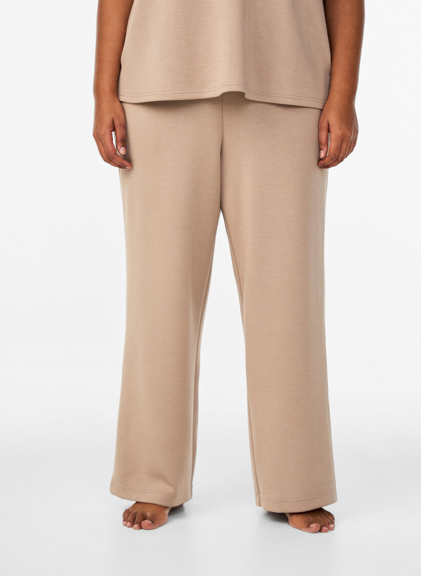High-waisted lounge trousers with straight legs, Beige, Model image number 2