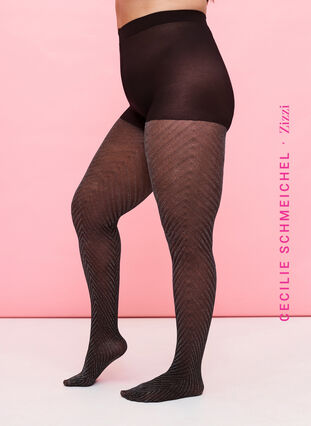 Glittery tights with a striped pattern, Black, Model image number 0