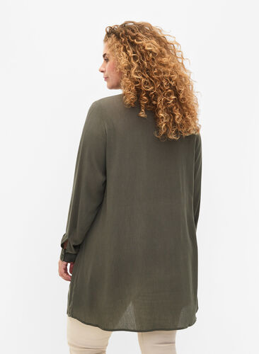 Long viscose shirt with long sleeves, Thyme, Model image number 1