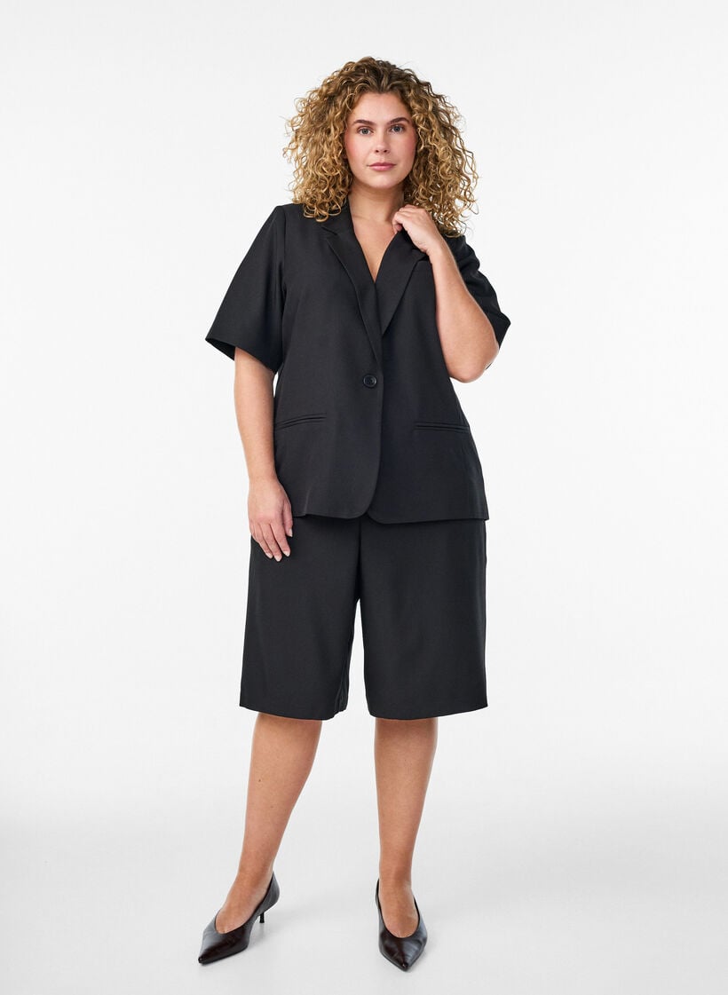 Blazer with short sleeves and lapels, Black, Model image number 1