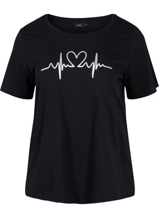 Short sleeved pyjama t-shirt with print, Black HEARTBEAT, Packshot image number 0