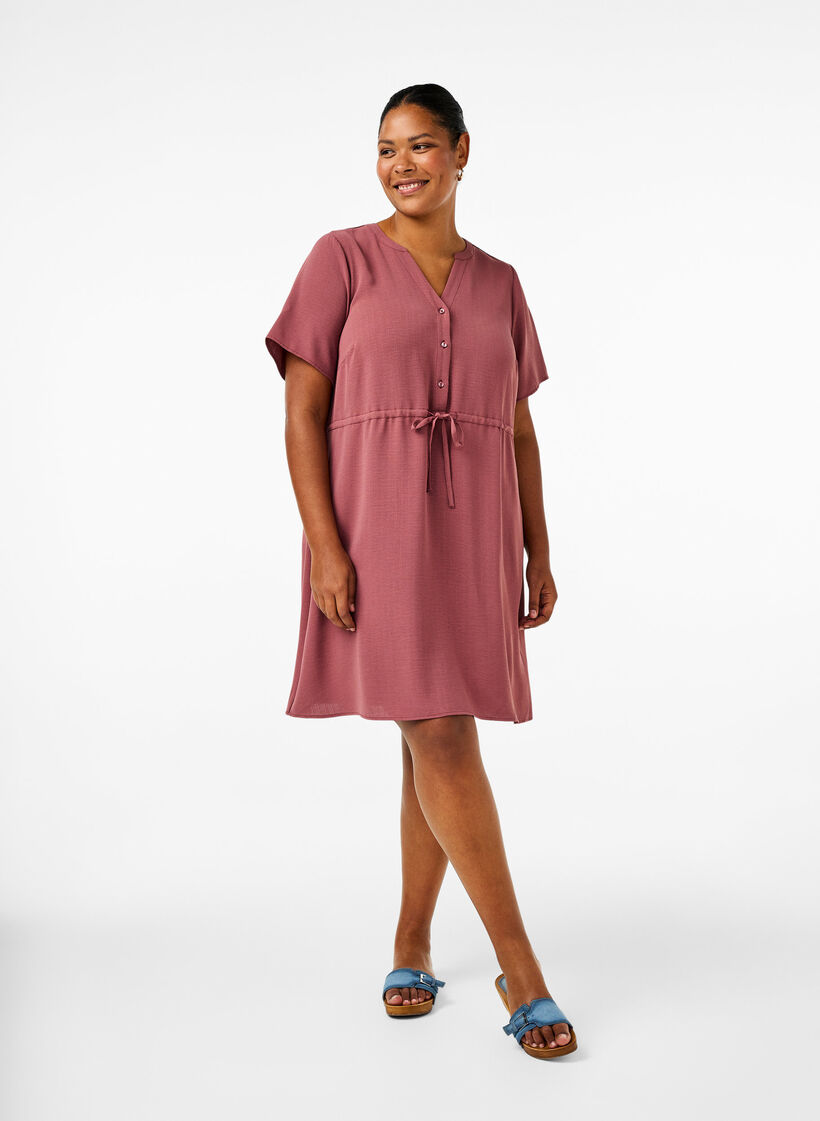 Short sleeve dress with tie waist, Rose Brown, Model image number 2