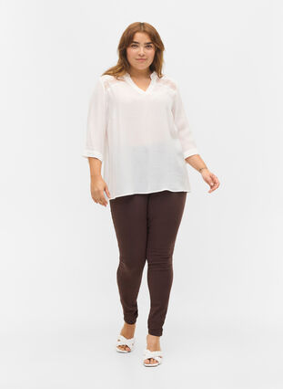 Viscose blouse with 3/4 sleeves and lace details, Bright White, Model image number 3
