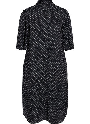 Striped shirt dress in viscose, Black AOP, Packshot image number 0