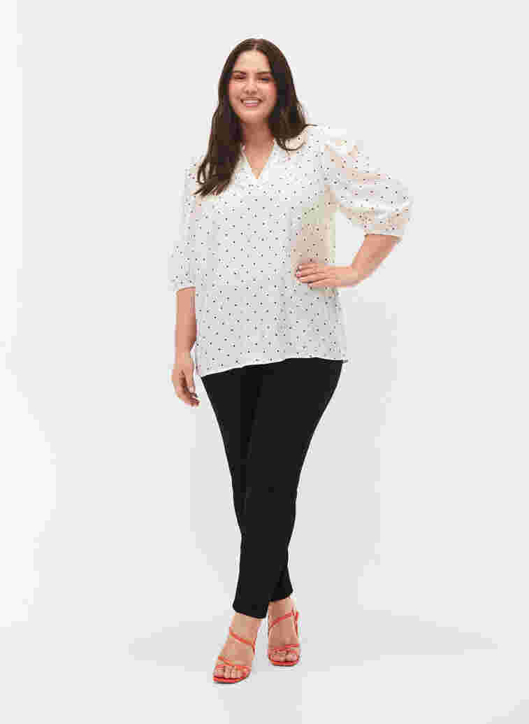 	 Dotted blouse with 3/4 sleeves in viscose material, White Dot, Model image number 2