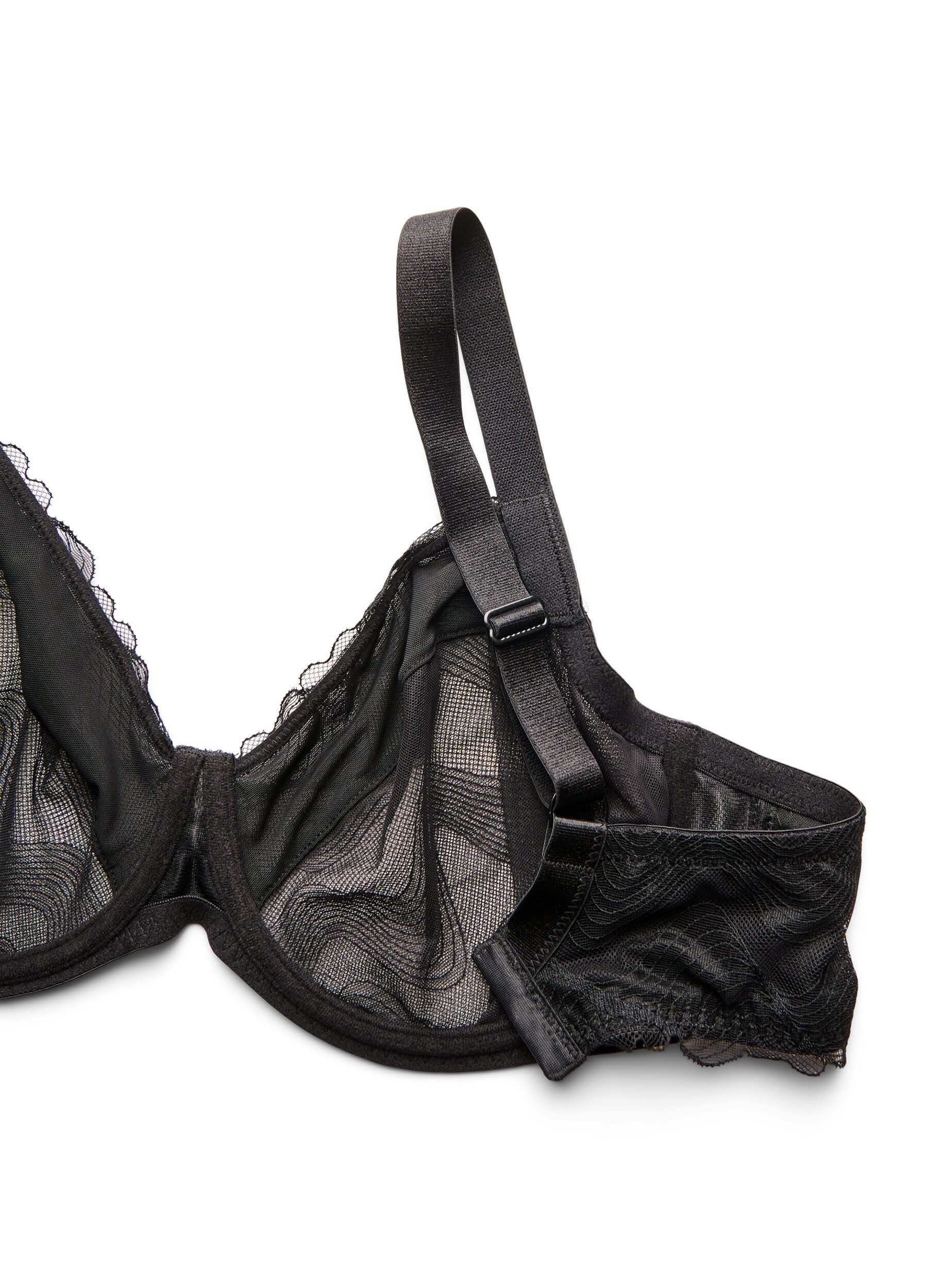 Zizzifashion Full cover bra in mesh with wave pattern, Black, Packshot image number 3