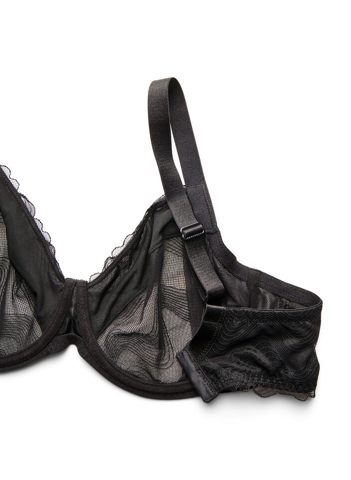 Full cover bra in mesh with wave pattern, Black, Packshot