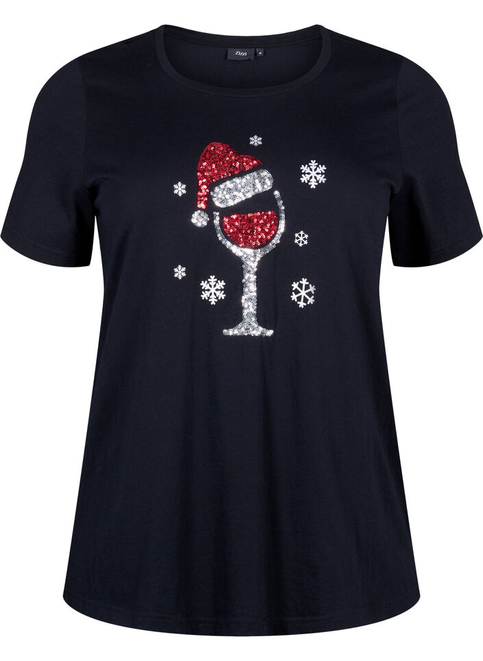 Christmas t-shirts in 100% cotton, Black w. Wine, Packshot image number 0