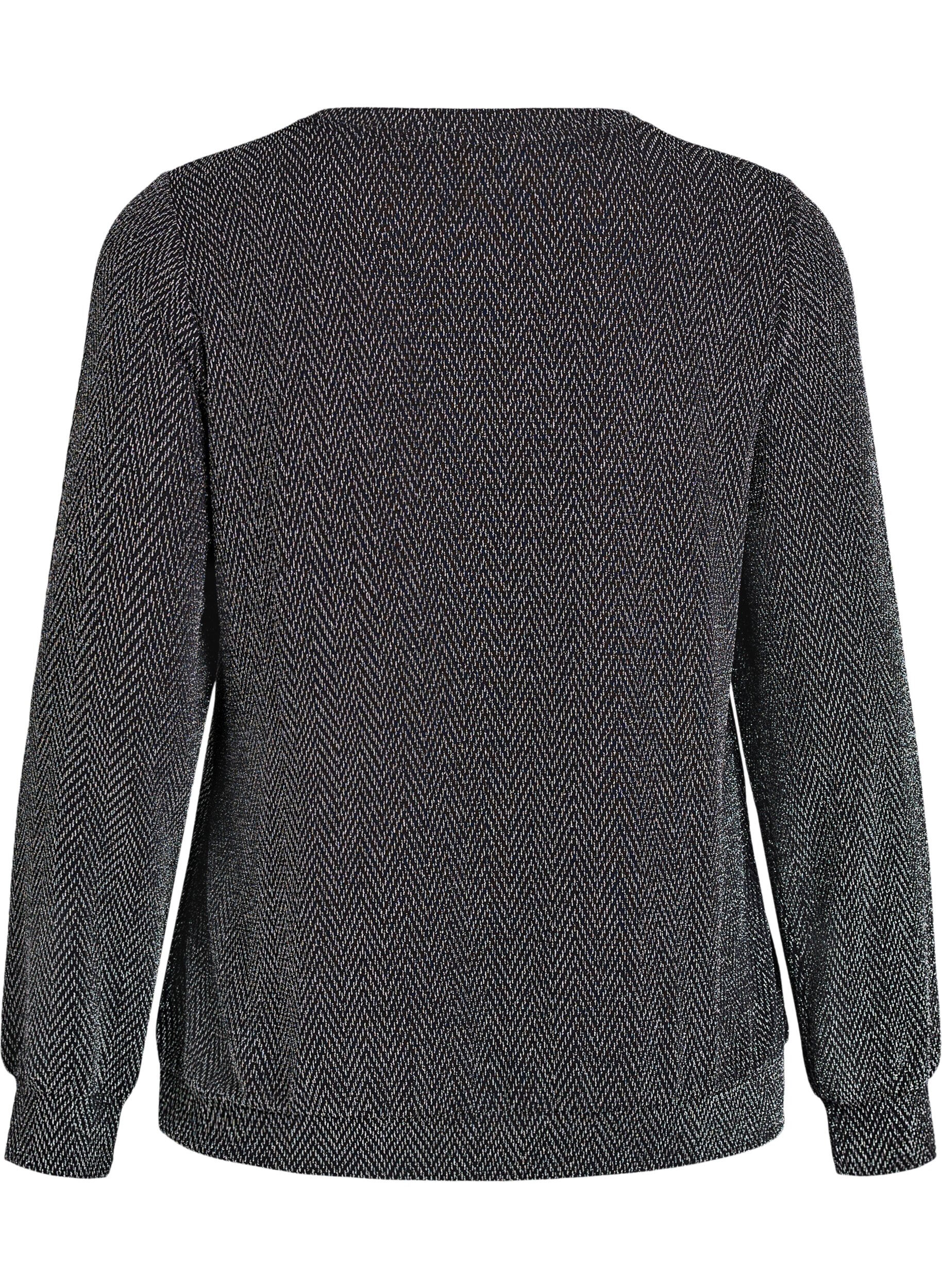 Zizzifashion Blouse with herringbone pattern and glitter thread, Black, Packshot image number 1