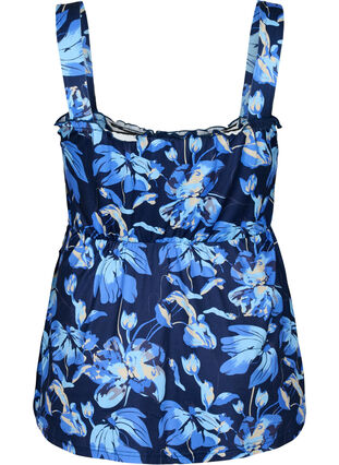 Breastfeeding-friendly top with smock, Blue Flower Print, Packshot image number 1