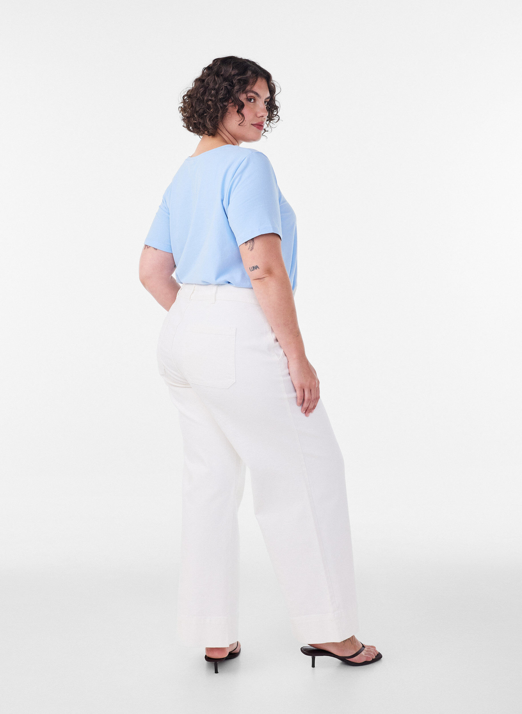 ZizzifashionBasic plain cotton t-shirt, Light Blue, Model image number 2