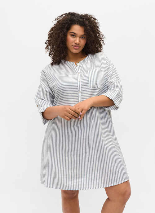 Striped tunic with buttons and 3/4-sleeves