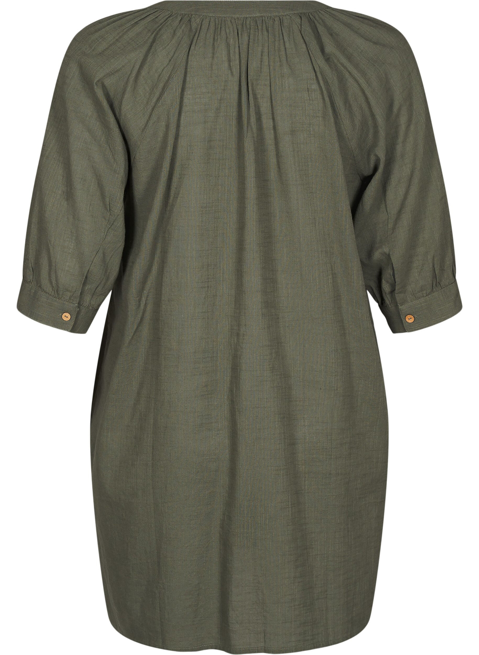Zizzifashion Cotton tunic with a V-neck, Green, Packshot image number 1