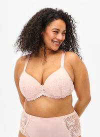 Lace bra with underwire and padding, Pink Tint, Model
