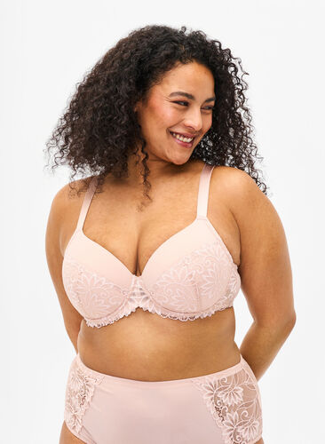 Lace bra with underwire and padding, Pink Tint, Model image number 0