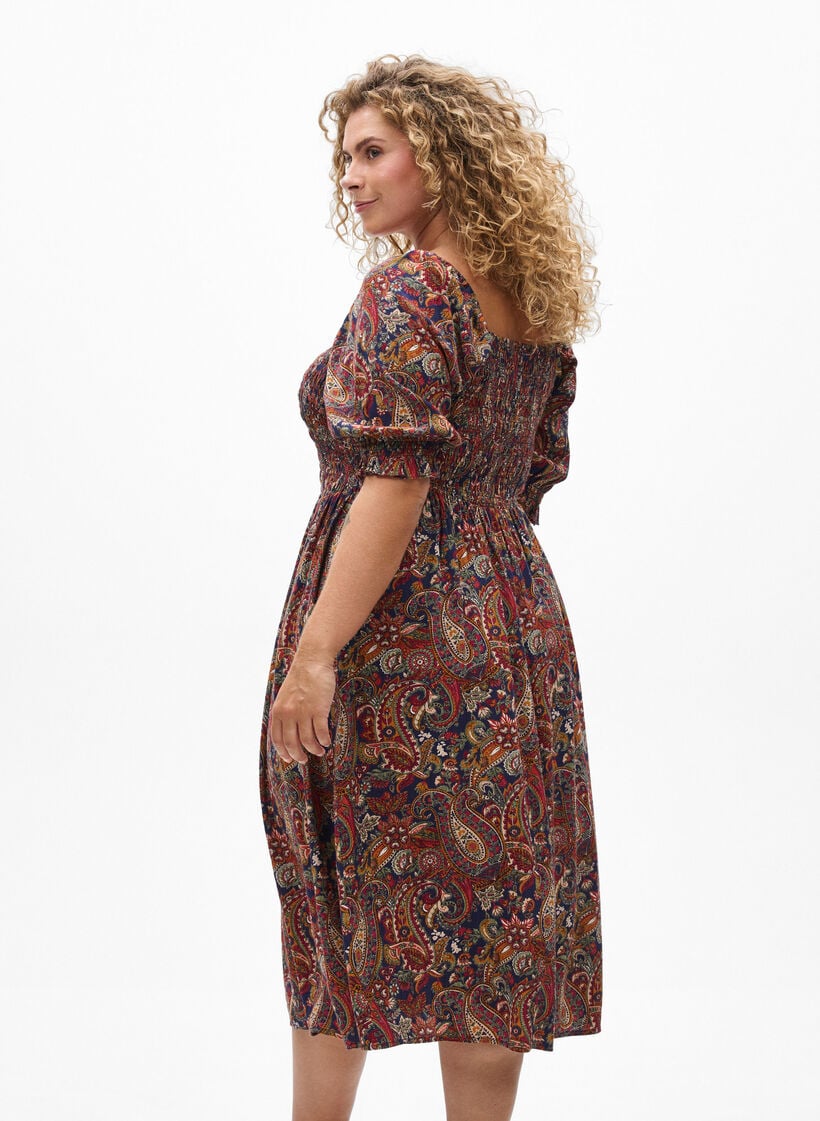 Summer dress in viscose with paisley print, Blue, Model image number 2