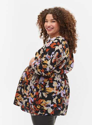 Maternity blouse in viscose and dot print, Black Flower AOP, Model image number 1