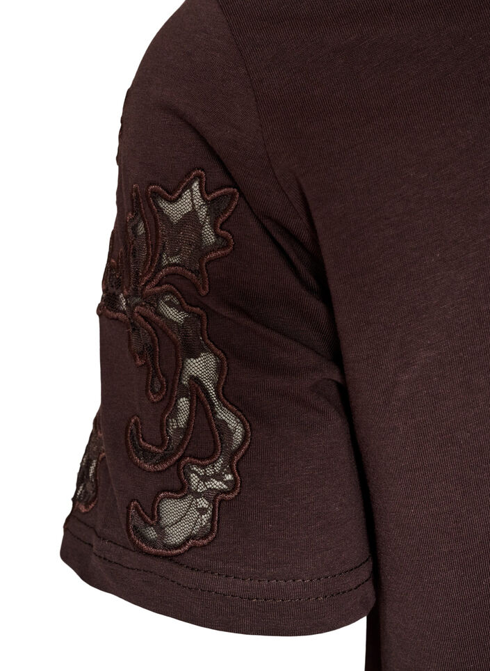 Cotton T-shirt with lace appliqu&eacute;s, Brown, Packshot image number 3