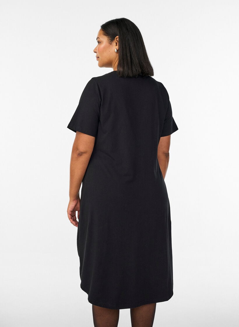 Cotton dress with twist detail, Black, Model image number 2