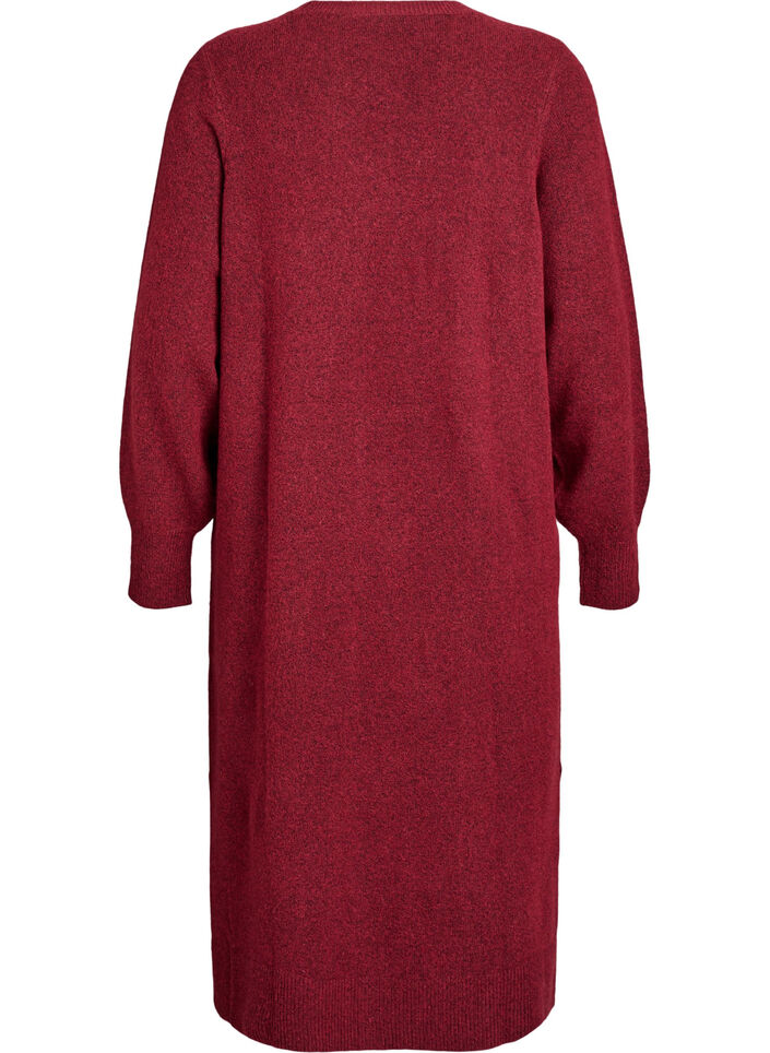 Long-sleeved knit dress with V-neck, Red, Packshot image number 1