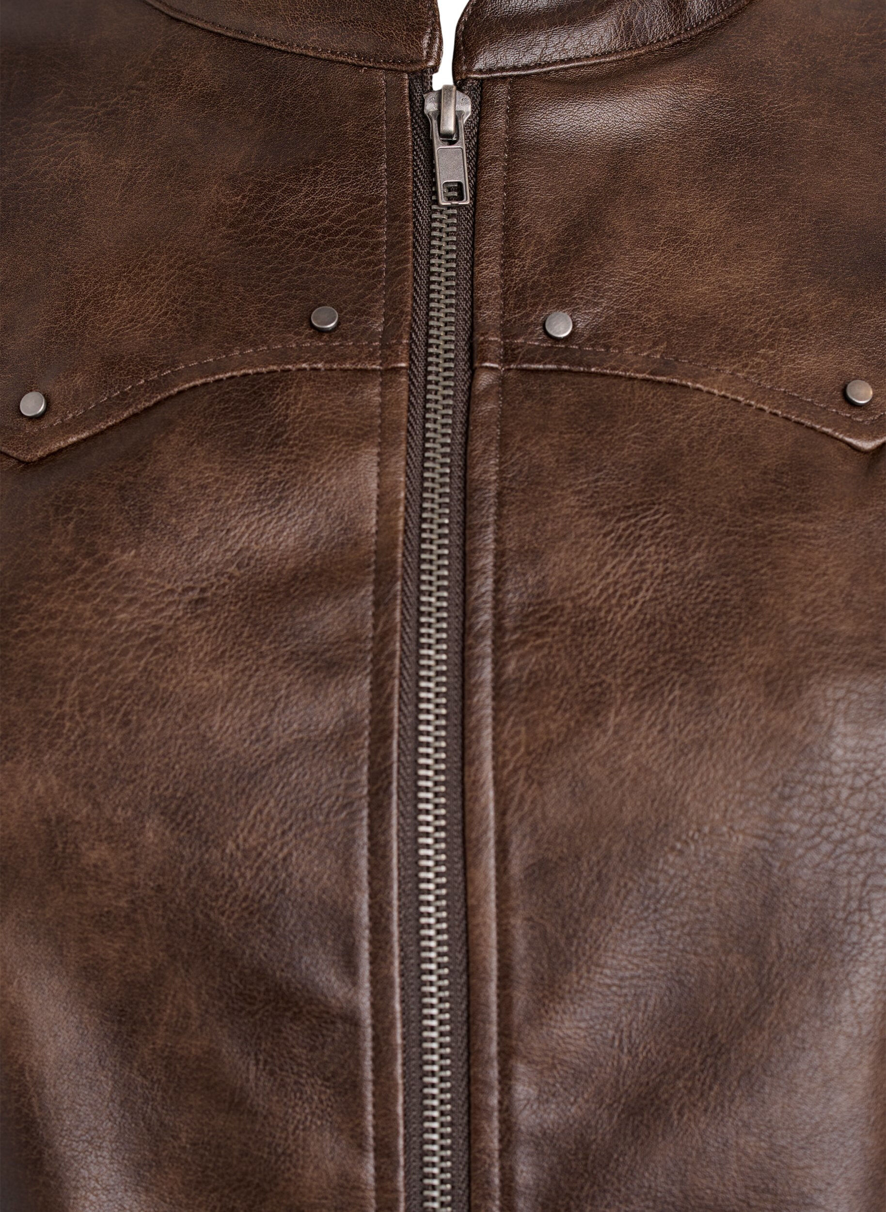 Zizzifashion Faux leather jacket with studs and pockets, Brown, Packshot image number 2