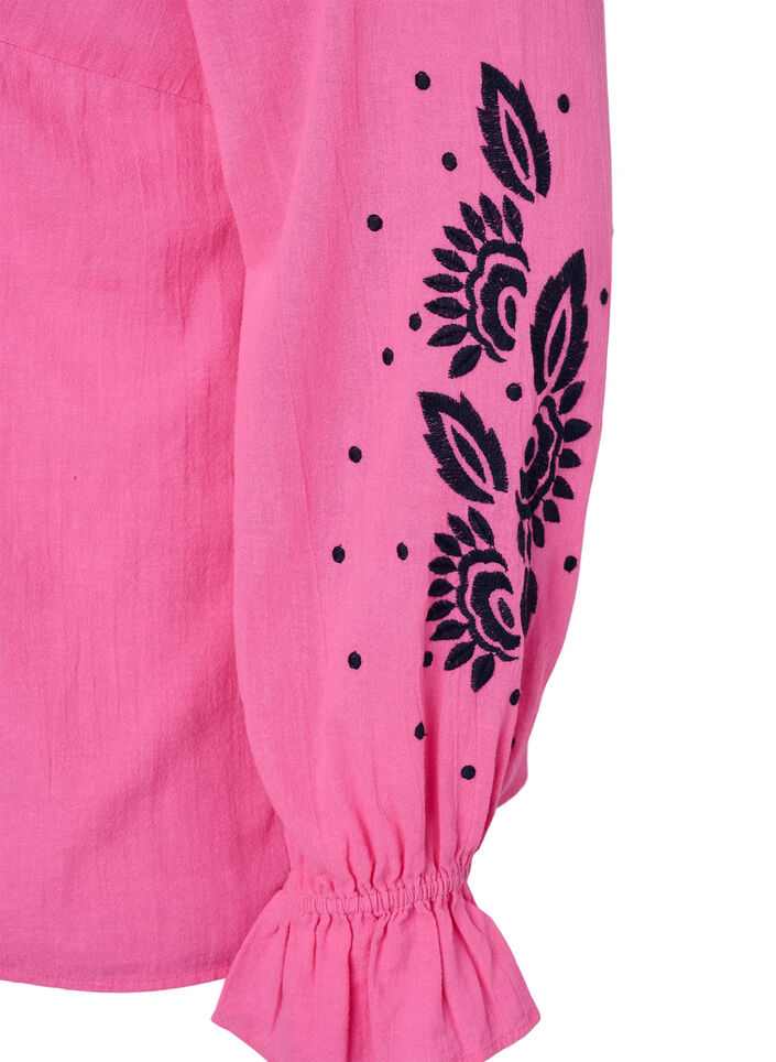 Cotton blouse with embroidery and ruffles, Pink, Packshot image number 3