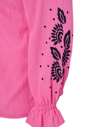 Cotton blouse with embroidery and ruffles, Pink P. w. Navy, Packshot image number 3