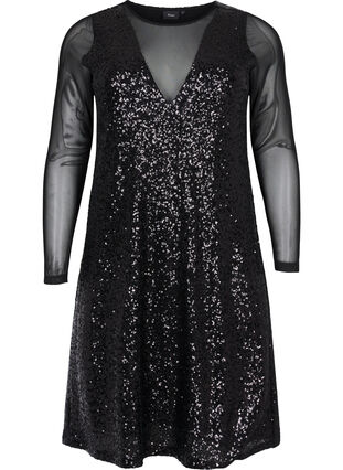 A-line sequin dress with long sleeves - Black - Sz. 40-64 - Zizzifashion A-line sequin dress with long sleeves - Black - Sz. 40-64 - Zizzifashion