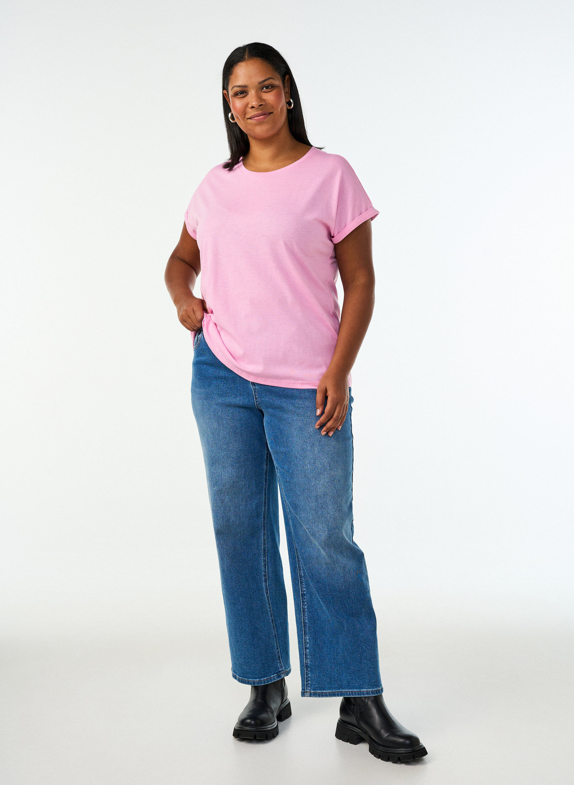 ZizzifashionShort sleeved cotton blend t-shirt, Pink, Model image number 1