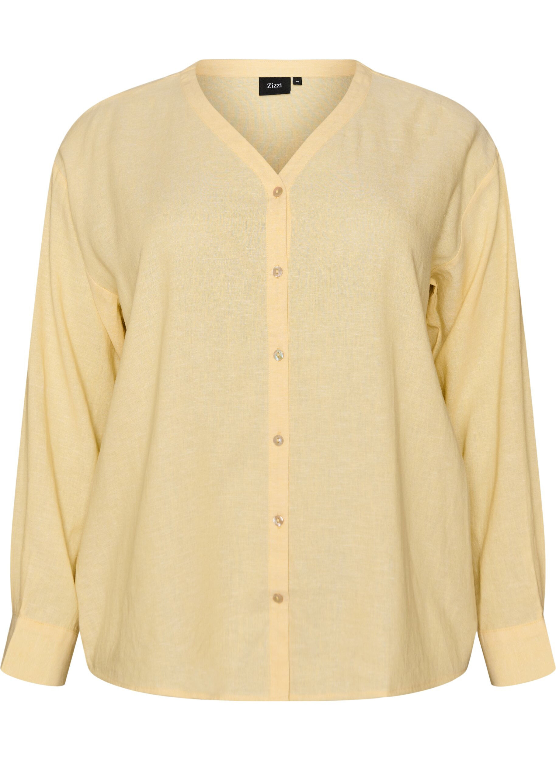Blouse in linen and viscose with V-neck