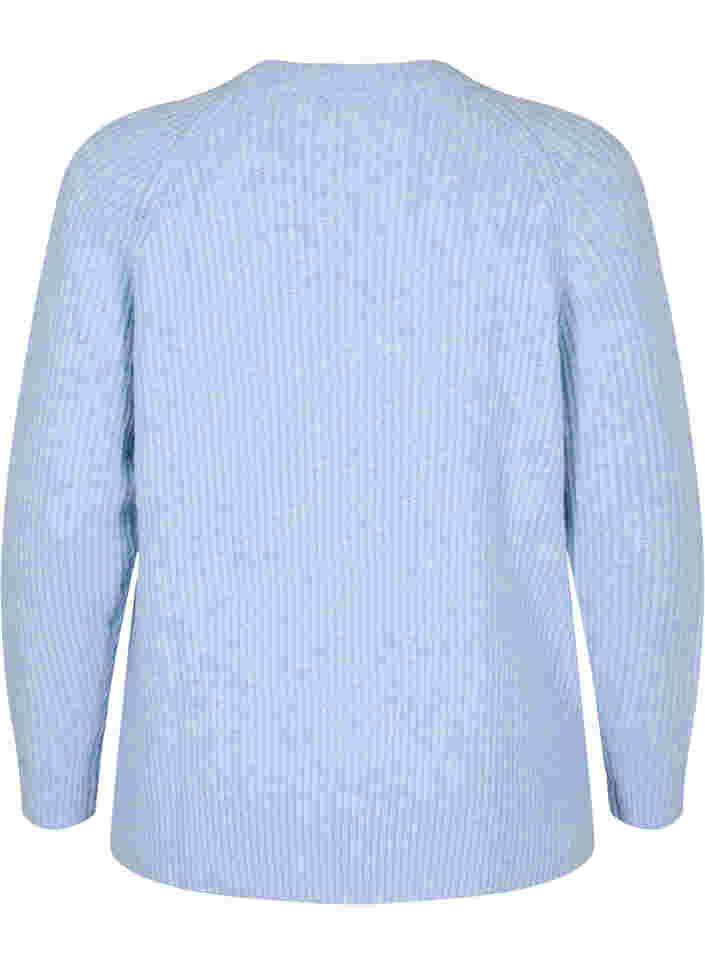 Melange knit sweater with pearl buttons, Light Blue Mel., Packshot image number 1
