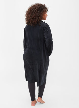 Velour bathrobe with zipper, Black, Model image number 1