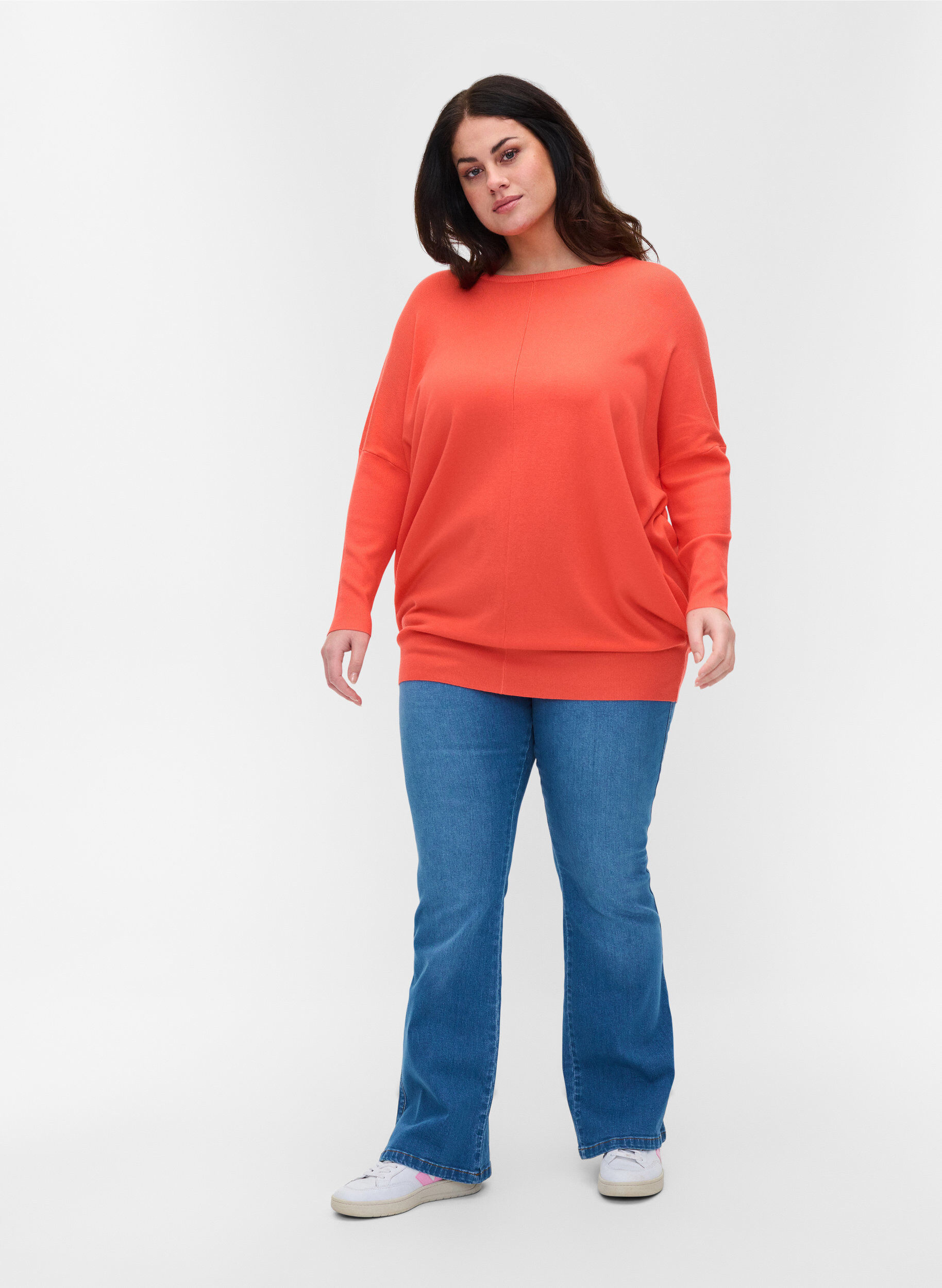 Zizzifashion Knitted jumper with round neckline, Living Coral, Model image number 2