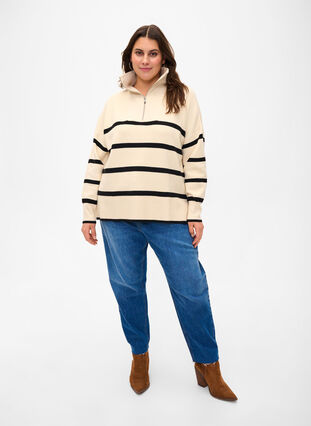 Pullover with stripes and high collar	, Birch w. Black, Model image number 2