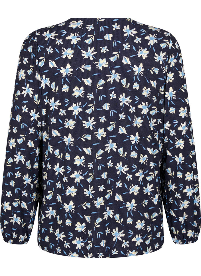 Blouse with long sleeves and floral print, Blue, Packshot image number 1