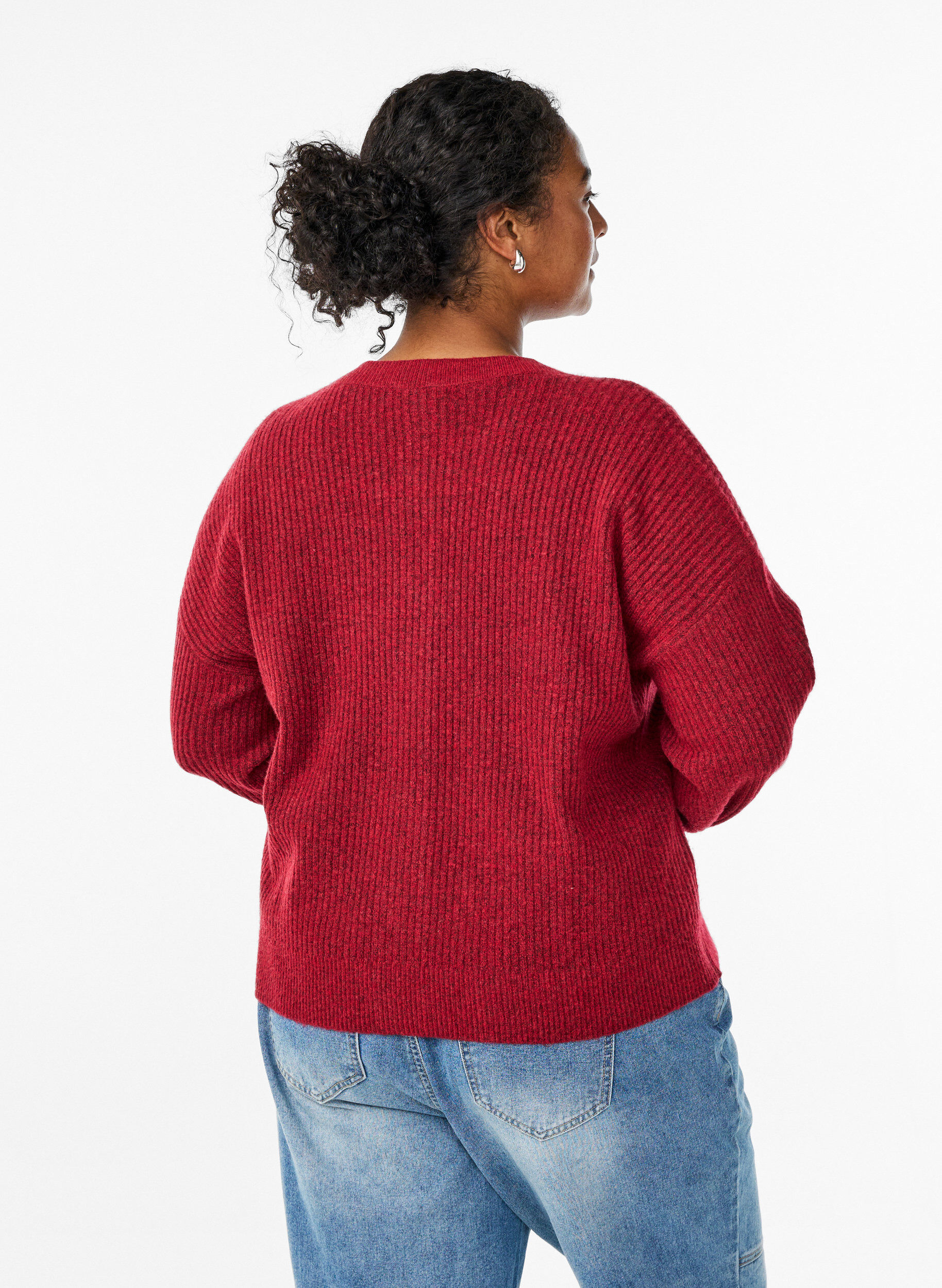 ZizzifashionRib knit cardigan with buttons, Red, Model image number 1