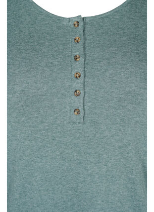 Plain blouse with buttons and 3/4 sleeves, Green Melange, Packshot image number 2